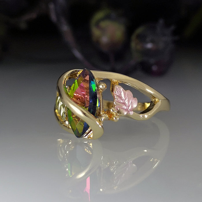 Fashion Painted Leaf Crystal Ring