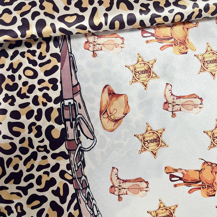 Western Cowboy Element Square Scarf Leopard Satin Printed Scarf