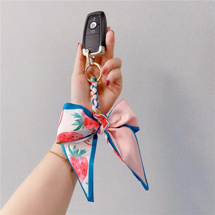 Fruit Pattern Bow Car Key Chain Fabric Keychain Bag Pendant