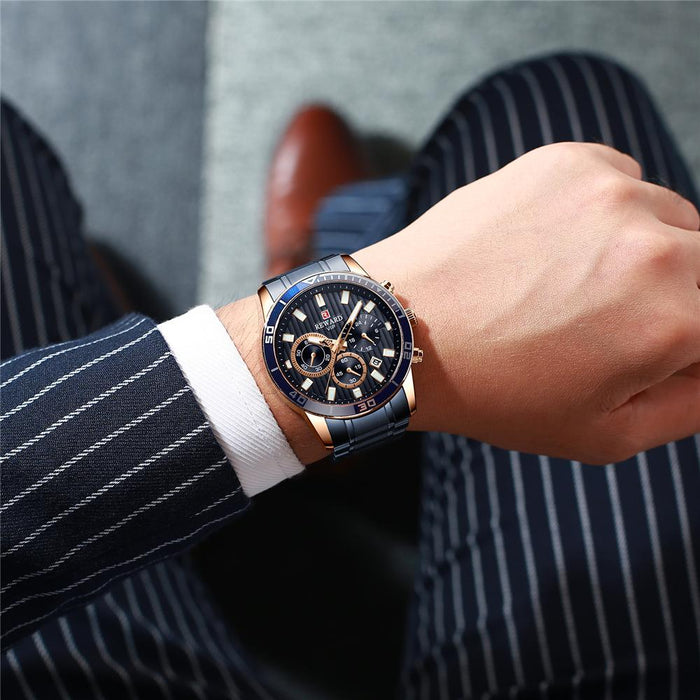 Men's Steel Belt Watch Multi-function Sports Wristwatch