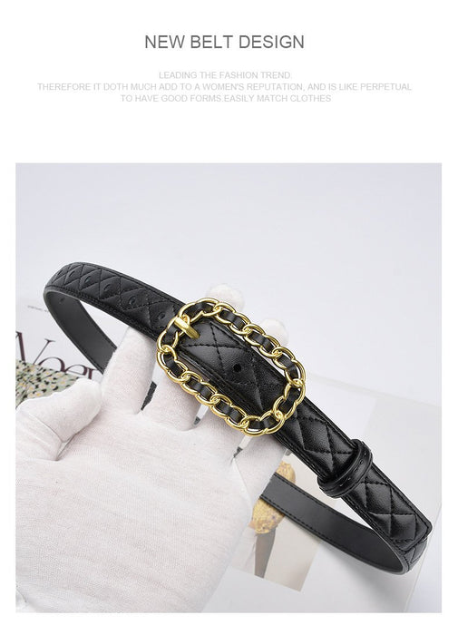 Diamond Embossed Leather Belt Women's Thin Belt