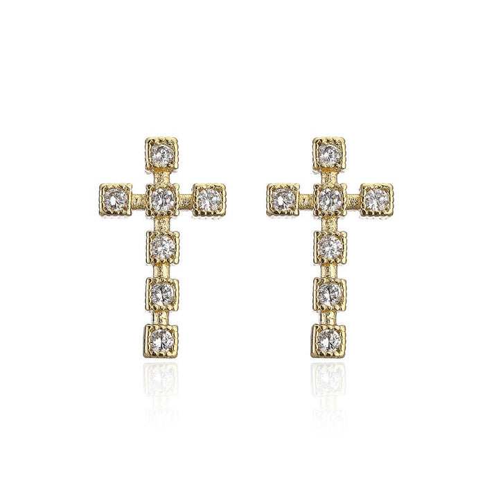 Fashion Personality Cross Gold Color Zircon Earrings