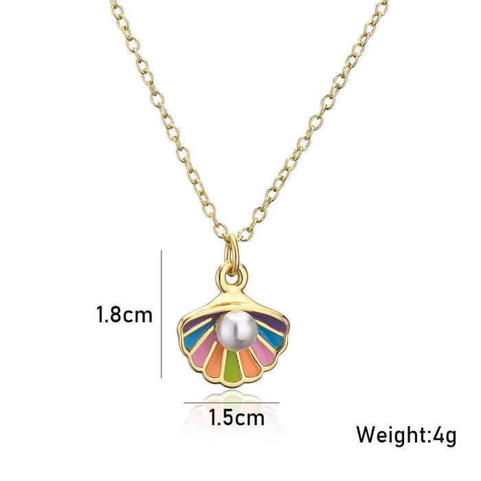 Oil Drop Shell Shape Pendant Gold Women's Necklace