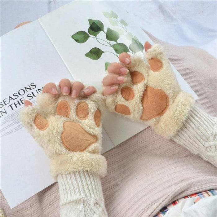 Women Cartoon Gloves Student Winter Fingerless Warmth Padded Gloves