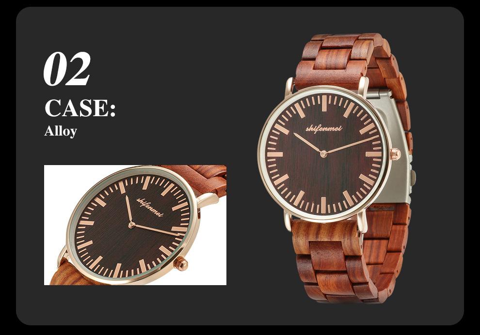 2022 New Men's Wooden Watch Ultra Thin Classic Sandalwood Watch Alloy Watch