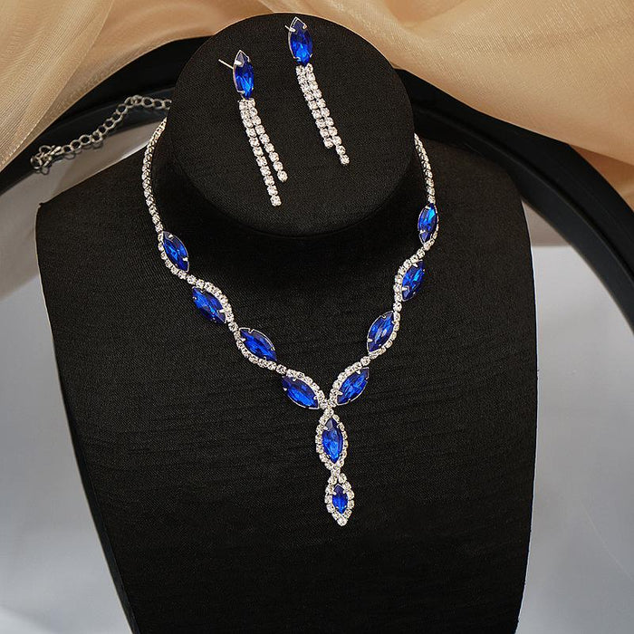 New Dress Accessories Rhinestone Necklace Earrings Two Piece Set