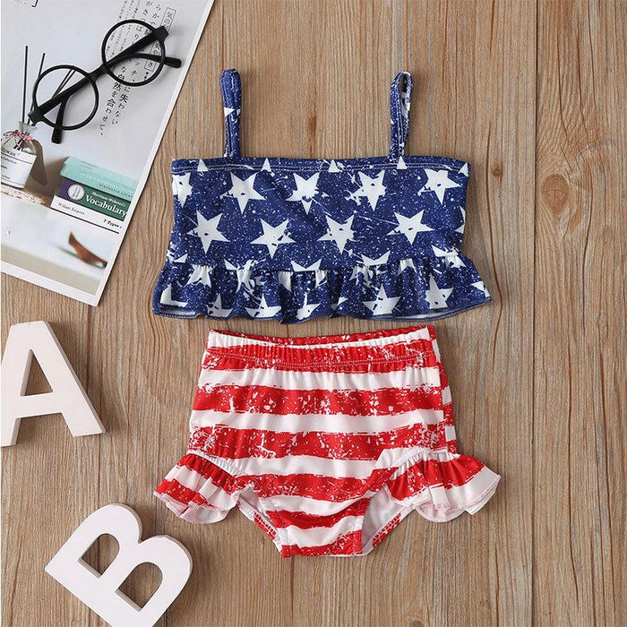 Girls' Split SWIMSUIT SET Star Strip Summer Beach Water Sportswear
