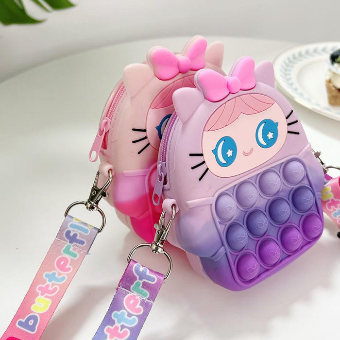 Oblique cross children's coin purse pink doll bow press toy
