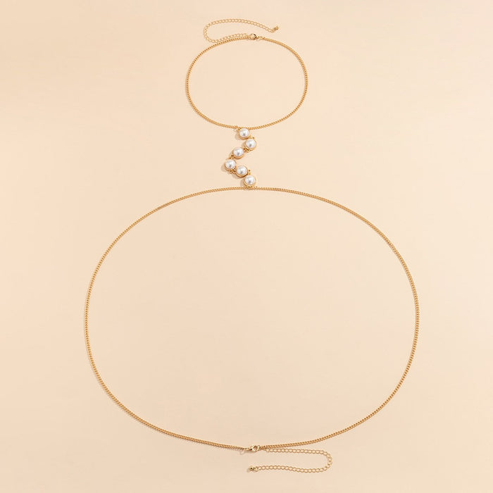 Imitation Pearl Personality Hanging Neck Chest Chain Waist Chain