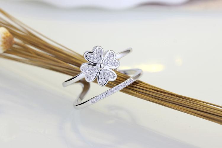 New Simple Four Leaf Flower Open Ring