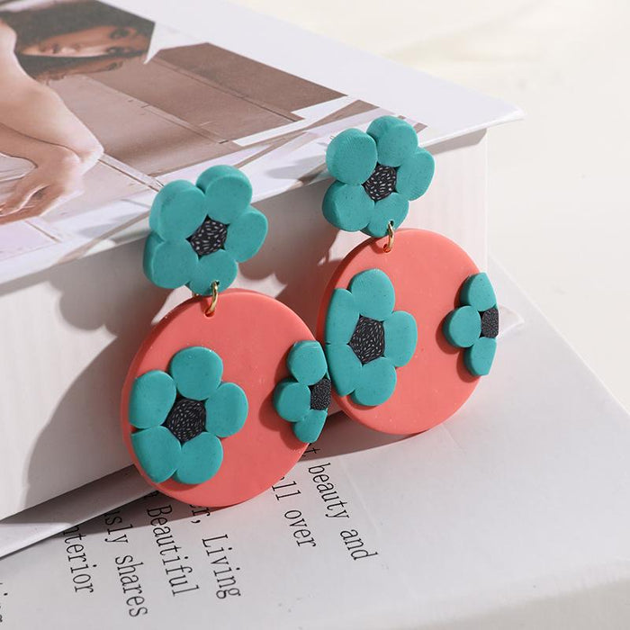 New Soft Pottery Earrings Geometric Multicolor Clay Earrings