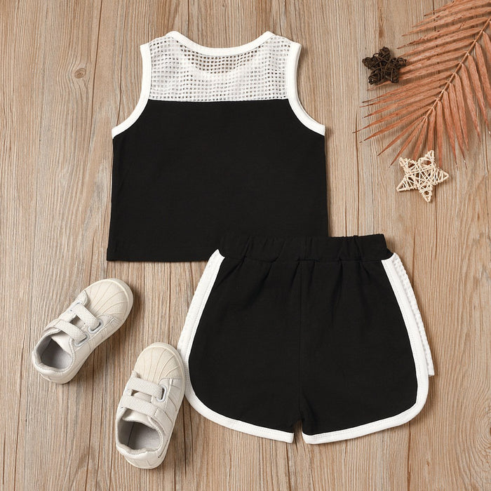Sleeveless sports suit empty letter sleeveless splicing Shorts Set
