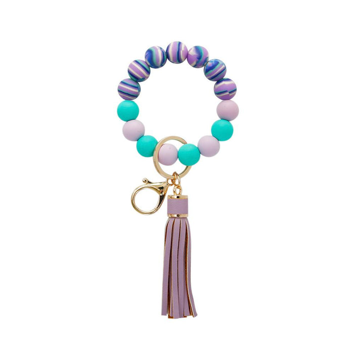 Silicone Leather PU Tassel Card Bag Bracelet Keychain