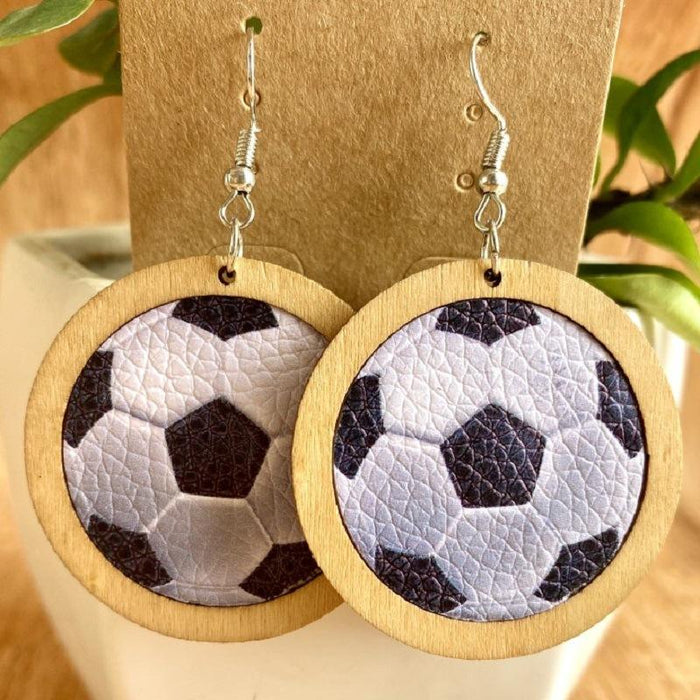 Fashion Personality Baseball Volleyball Leather Wooden Women Earrings