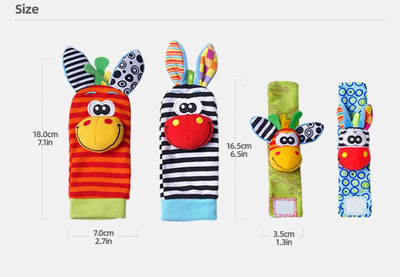 4PCS/SET Baby Stuffed Animals Wrist Rattle Foot Finder Socks 0~12 Months