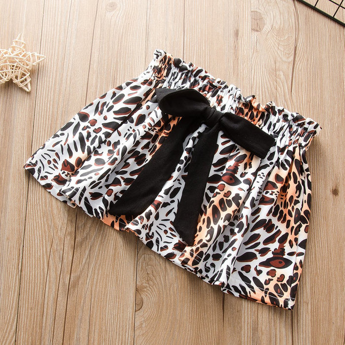 Letter short sleeve top leopard skirt