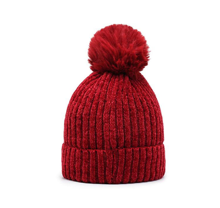 Winter Hats for Woman Thicker Beanies Chenille Ball Knitted Cap