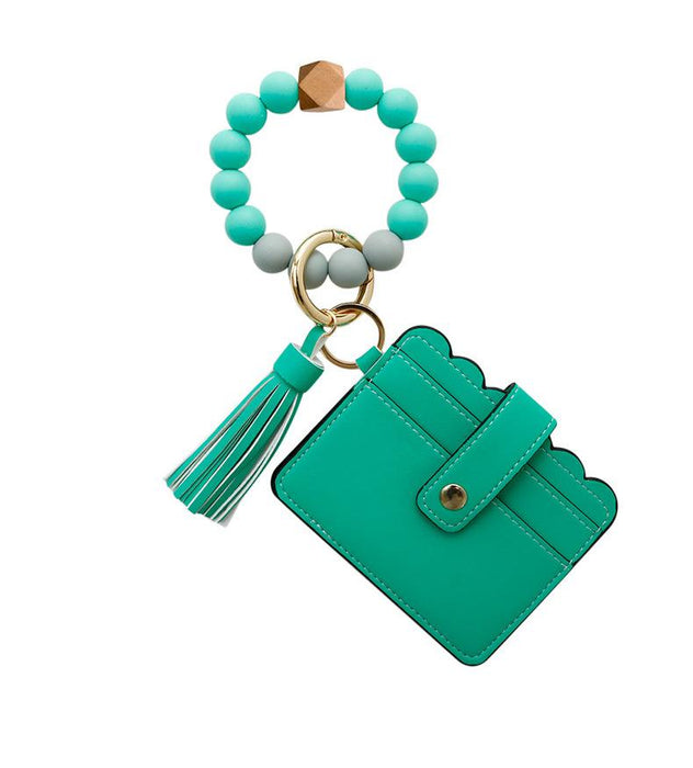 Silicone Leather PU Tassel Card Bag Bracelet Keychain