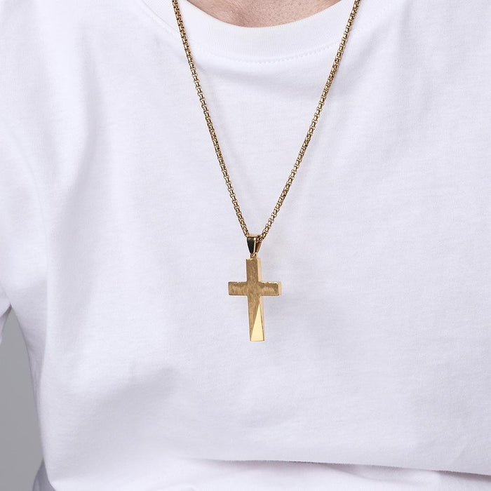 Religious TitaniumSteel Bevel Cross Pendant Necklace Jewelry