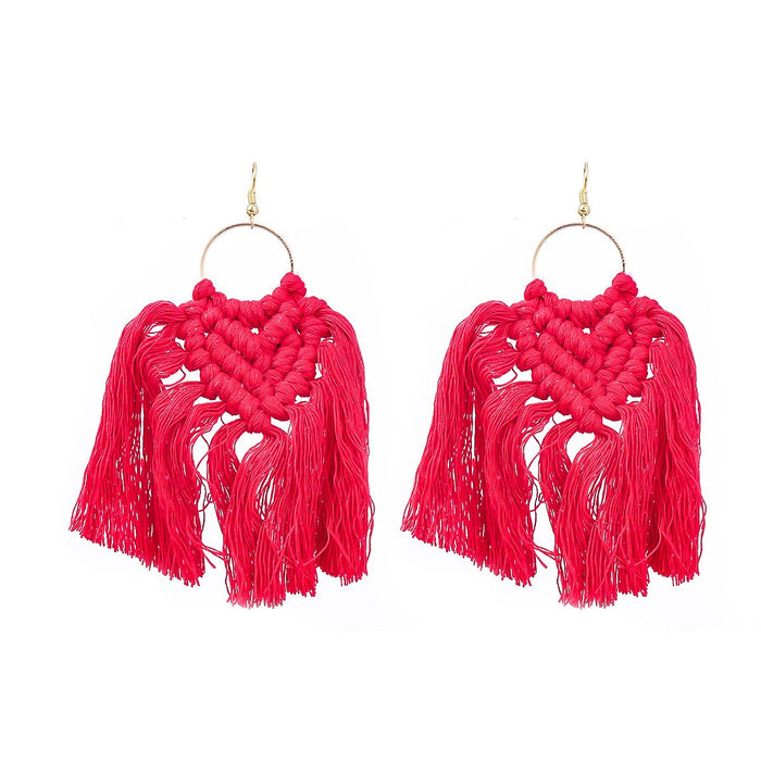 Women's Bohemian Cotton Thread Woven Tassel Earrings
