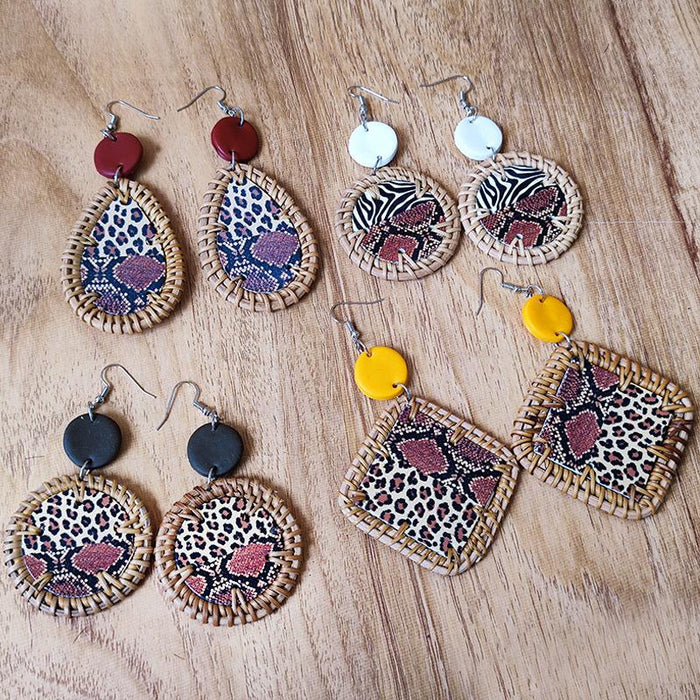 New Fashion Printed Zebra Print Women's Wooden Earrings