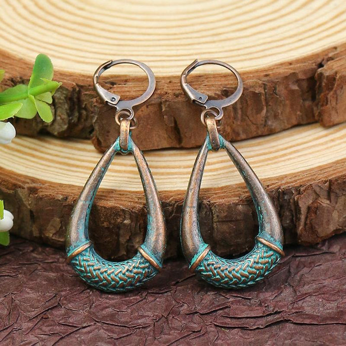 Retro geometric alloy national bronze Flower Leaf Earrings