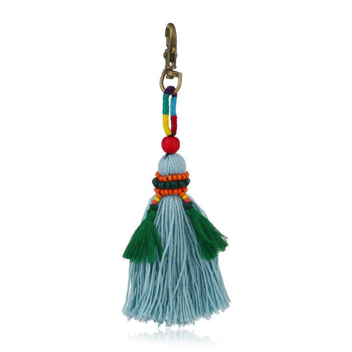 Bohemian Hand Beaded Wool Knitting Color Tassel Pendant Car Bag Keychains