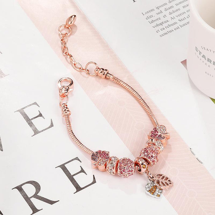 Rose Gold Leaf Pendant Leaf Beaded Bracelet