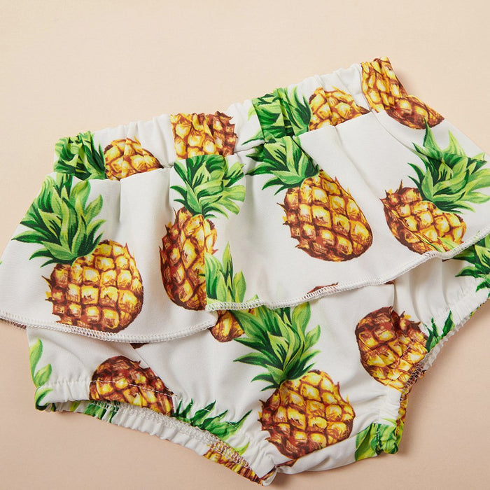 One shoulder tassel over printed pineapple three piece set