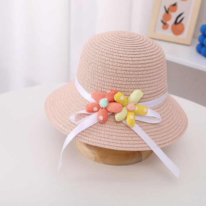 Summer Trendy Flower Streamer Children's Straw Hat Bag Set