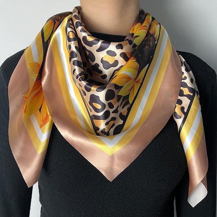 Fashion Design Sense Sunflower Leopard Stitching Sunflower Large Square Towel