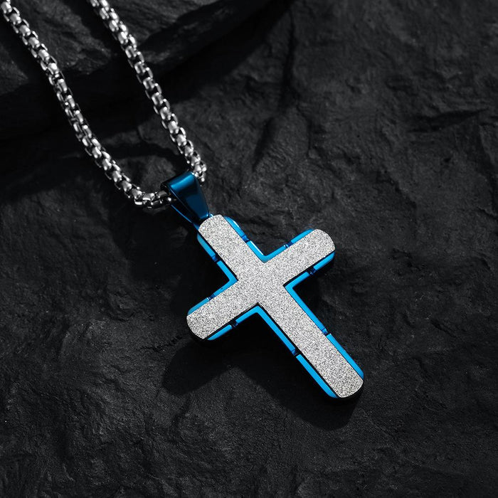 Men's Stainless Steel Cross Emery Pendant Necklace Jewelry