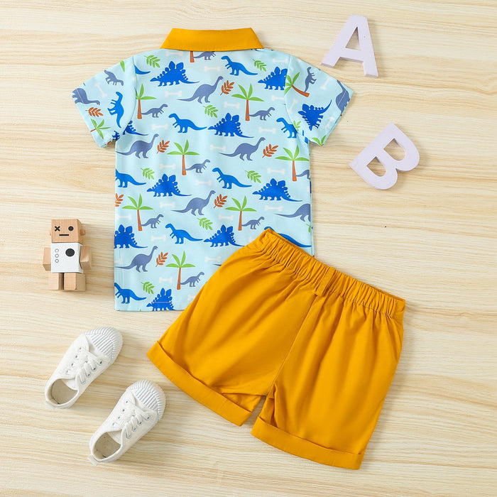 Boy's Dinosaur Printed Short Sleeved Shirt Two-piece Set