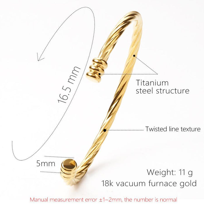 New Titanium Steel Gold Color Open Twisted Bracelet Bangle