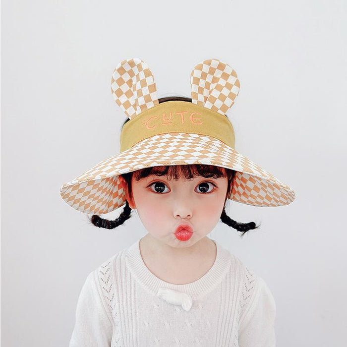 Summer Children's Plaid Rabbit Ears Big Brim Sunshade Hat