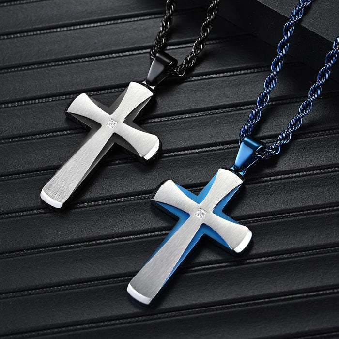 Simple Beveled Titanium Steel Two-color Cross Pendant Necklace