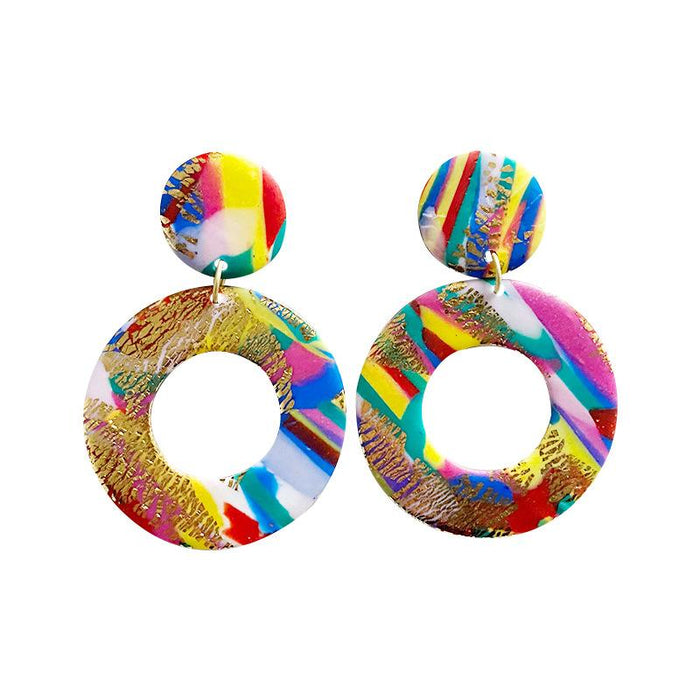 New Jewelry Art Geometry Handmade Clay Soft Pottery Earrings