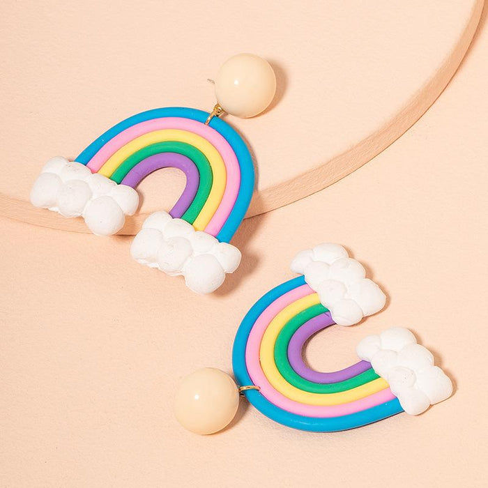 New Simple Rainbow Soft Ceramic Earrings Women's Stud Earrings