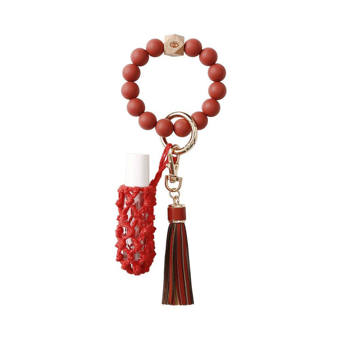 Handwoven Perfume Bottle Mesh Pocket Silicone Bead Bracelet Keychain