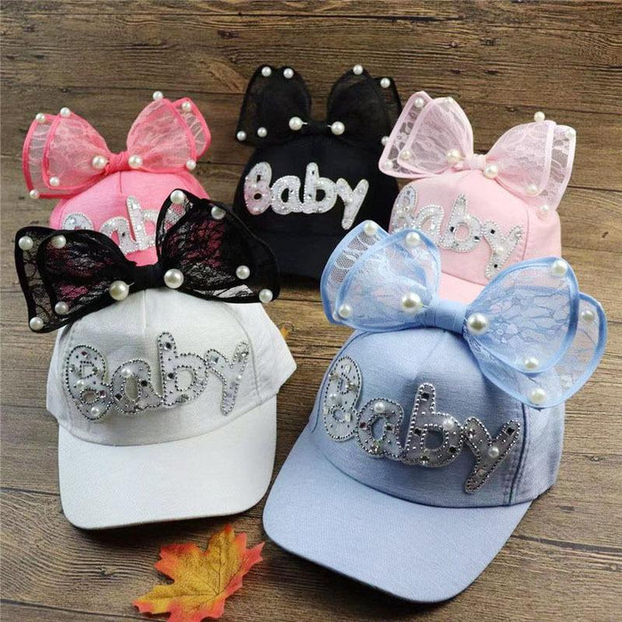 Summer BABY Bow Beads Girls Children's Baseball Cap