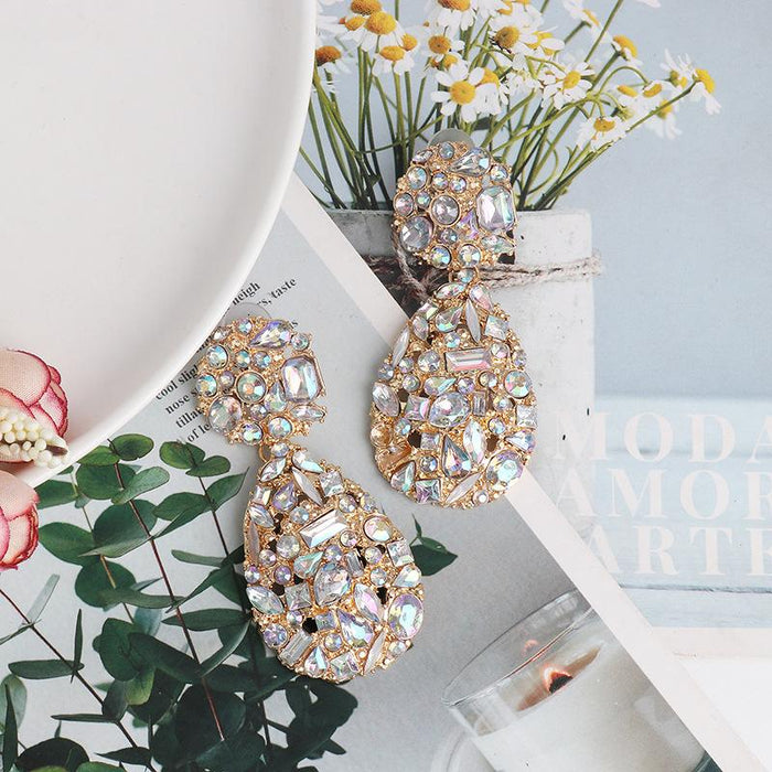 New Personalized Geometric Female Earrings Accessories Inlaid Rhinestone