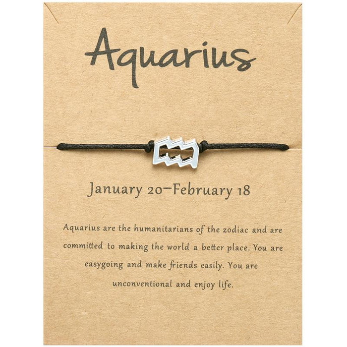 Twelve Constellations Bracelet Constellation Card Adjustable Black Rope Bracelet