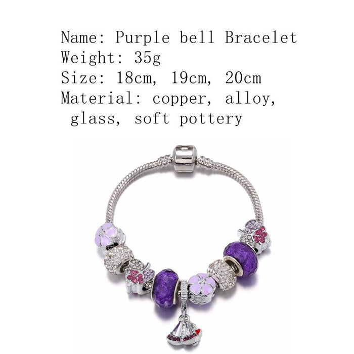 Purple series bell pendant fallen leaves soft pottery Beaded Bracelet