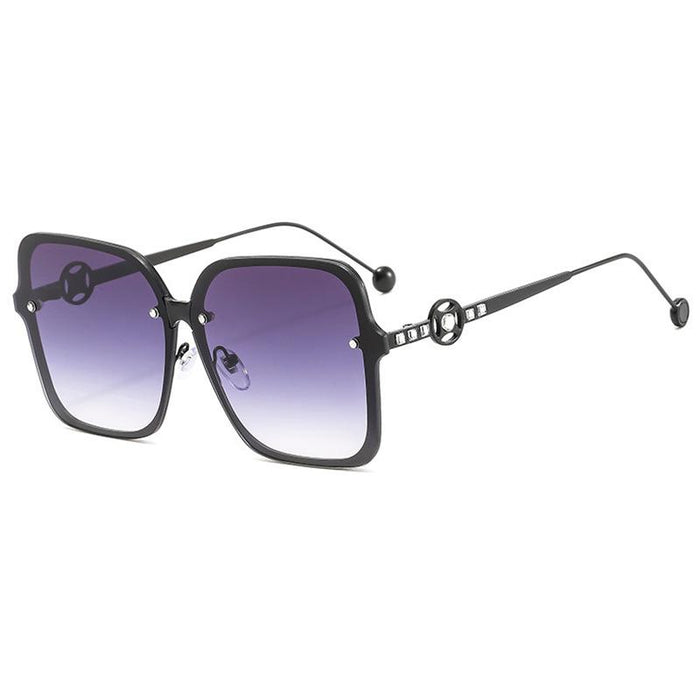 Square metal sunglasses V-shaped diamond inlay
