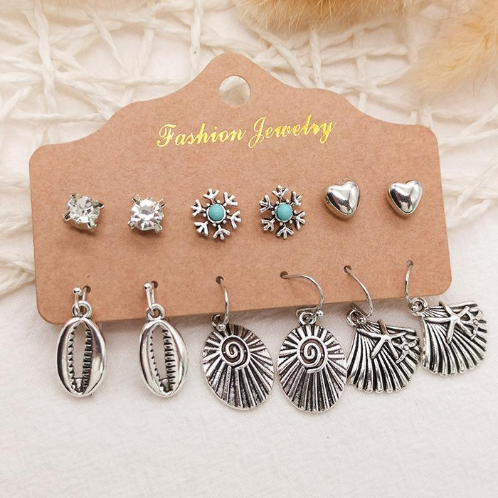 Creative Leaf Love Half Round 6 Pairs Set Stud Earrings