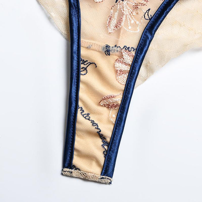 Ladies Embroidered Lace Lingerie Garter Underwear Set