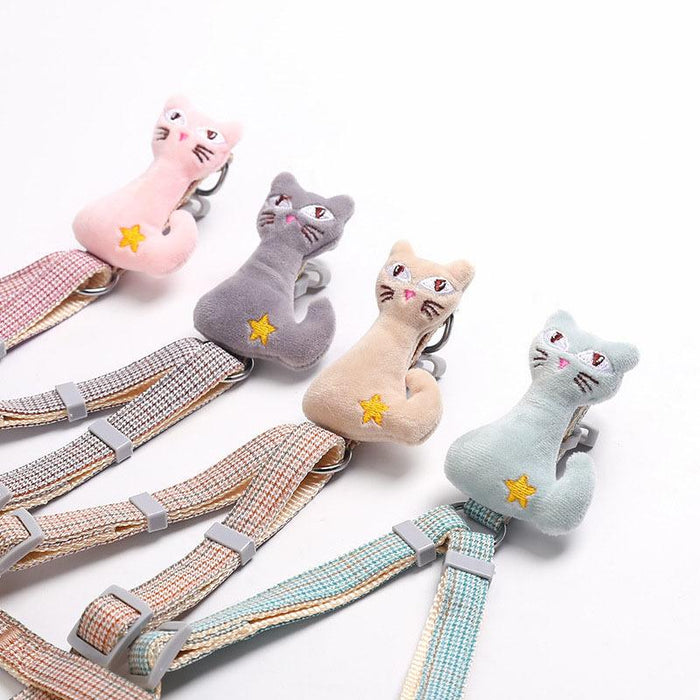 Cartoon Small Plaid Small Dog Harness Leash Suit Arnes Perro Polyester Puppy Harness Chain Medium Dog Cats Pet Accessories