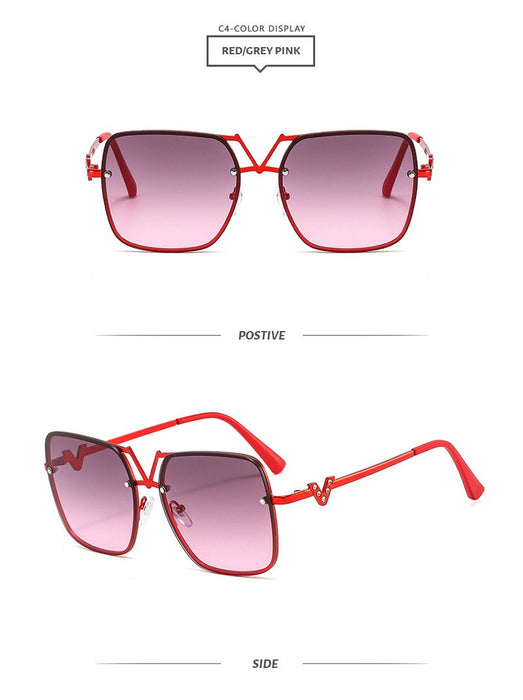 Square metal sunglasses V-shaped diamond inlay