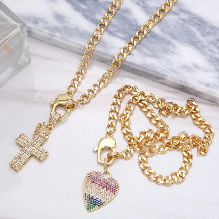 Fashion New Crown Cross Pendant Love Necklace
