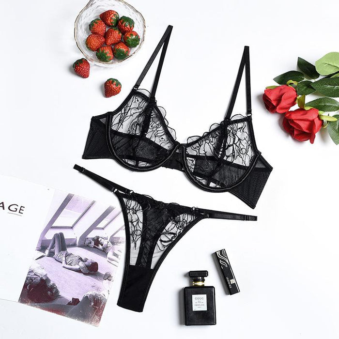 Women's Lace Embroidered Lingerie Sexy Push Up Underwear Set